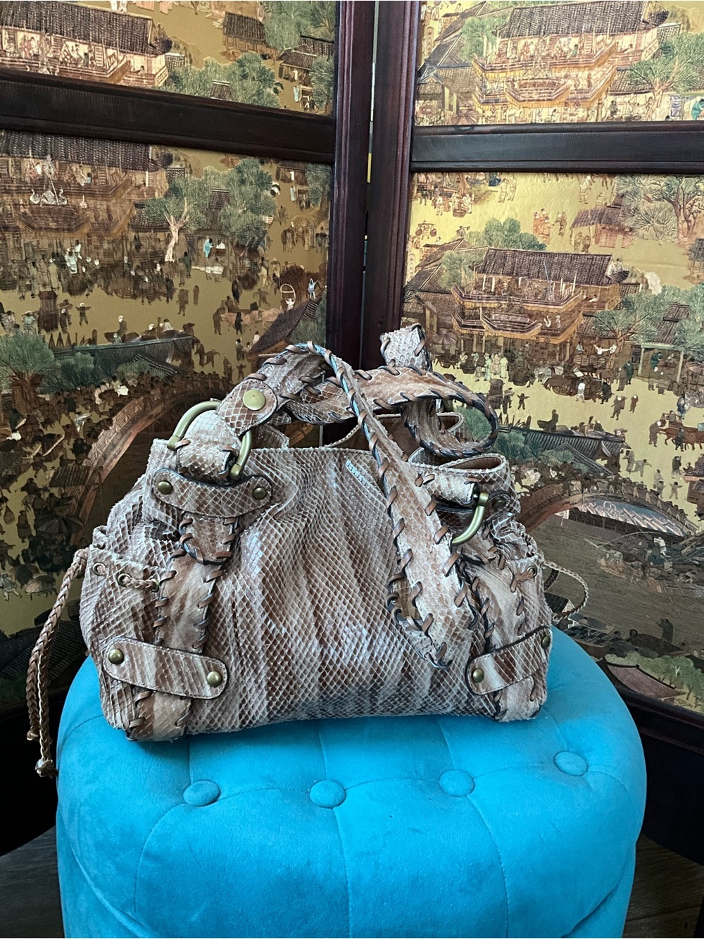 Kooba Taupe Braided-Detail Shoulder Bag